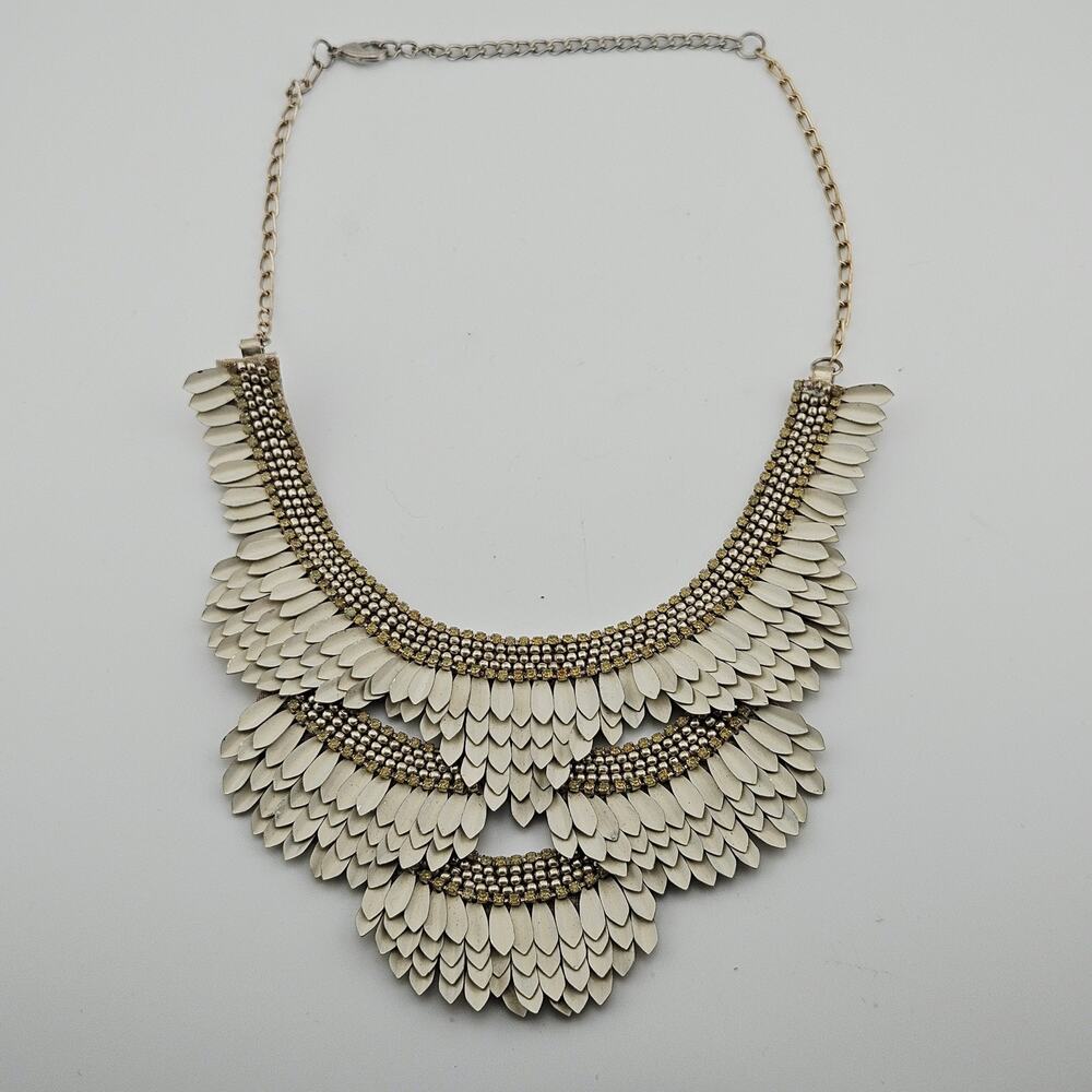 Beaded Cascade Statement Necklace Beige White Bib Collar Cosplay Costume Indie - Picture 4 of 5